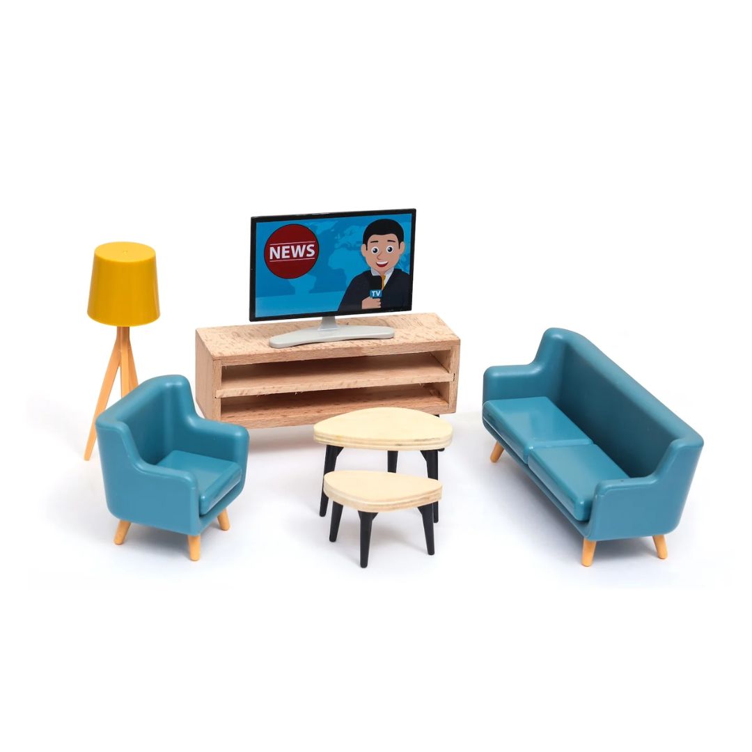 Open Ended: Wooden Dollhouse - Modern Villa - 31 Pcs With 4 doll figures