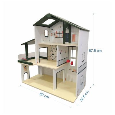 Open Ended: Wooden Dollhouse - Modern Villa - 31 Pcs With 4 doll figures