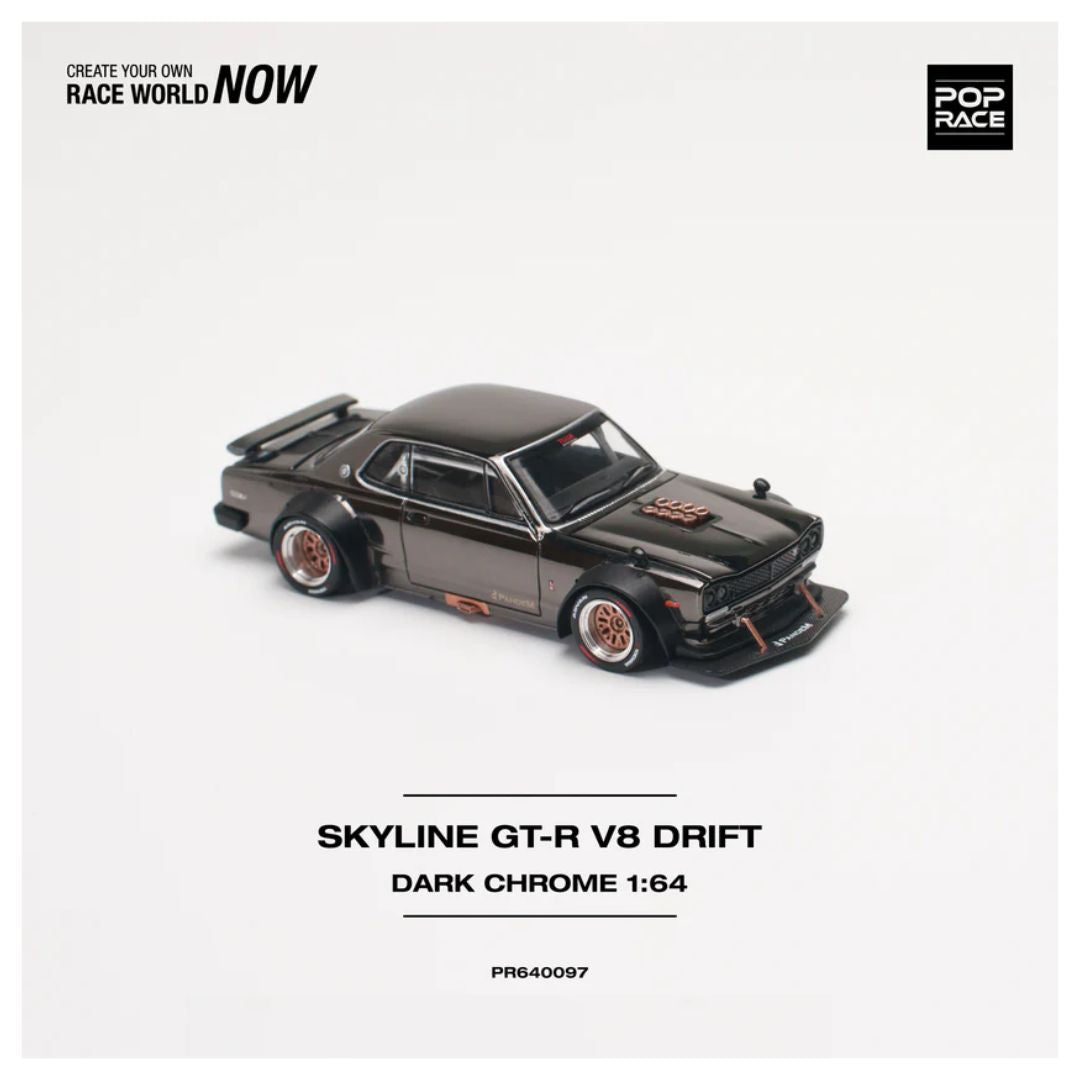 Pop Race Nissan Skyline GT-R V8 Drift Dark Chrome 1:64