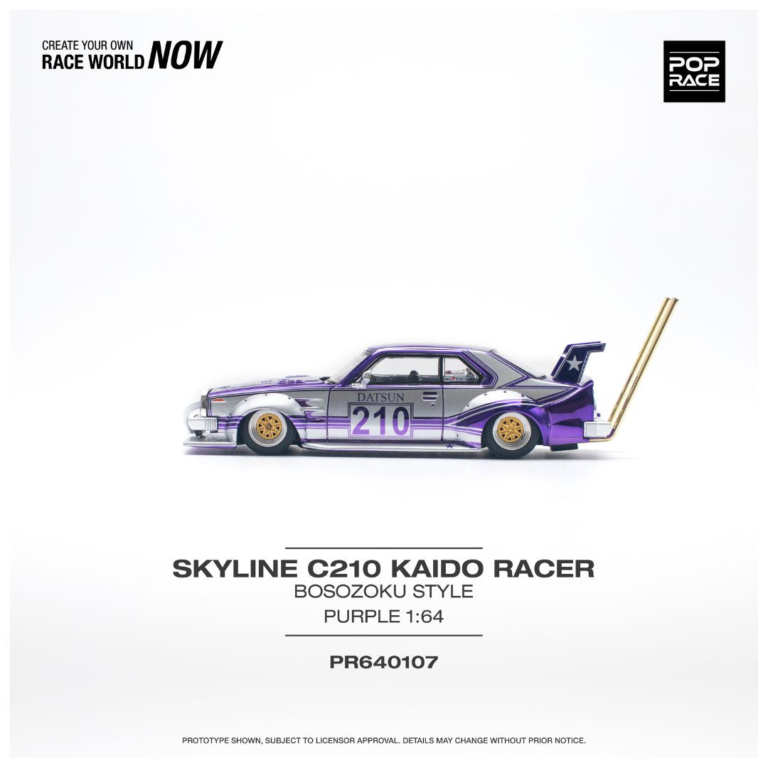 Pop Race #107: Nissan Skyline C210 Kaido Racer Bosozoku Style Purpal 1:64