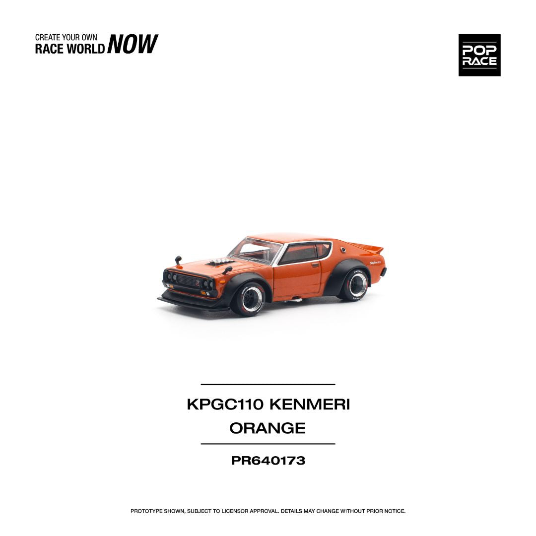 Pop Race #173: Nissan Skyline GTR V8 Drift KPGC110 Kenmeri Orange 1:64