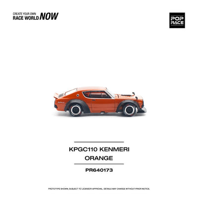 Pop Race #173: Nissan Skyline GTR V8 Drift KPGC110 Kenmeri Orange 1:64