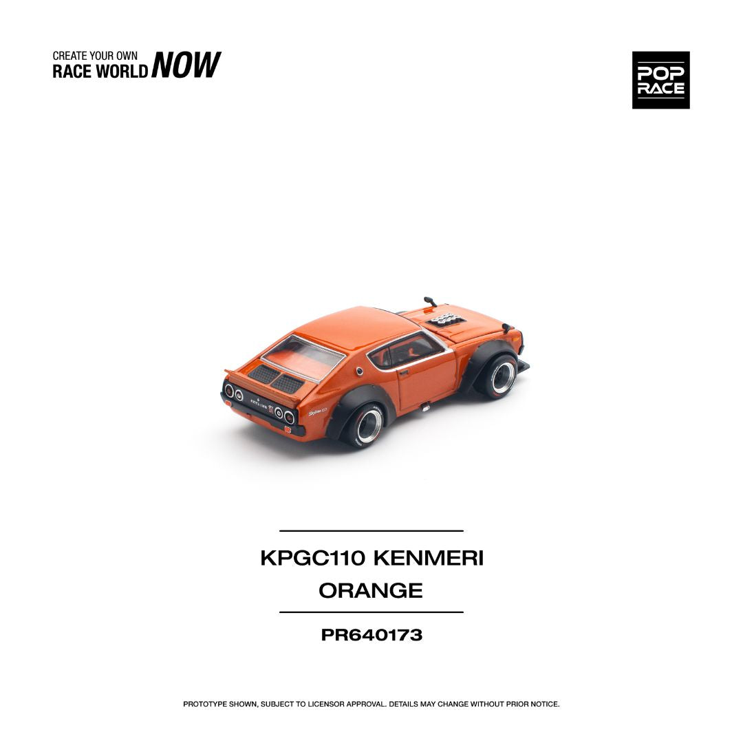 Pop Race #173: Nissan Skyline GTR V8 Drift KPGC110 Kenmeri Orange 1:64