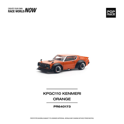Pop Race #173: Nissan Skyline GTR V8 Drift KPGC110 Kenmeri Orange 1:64