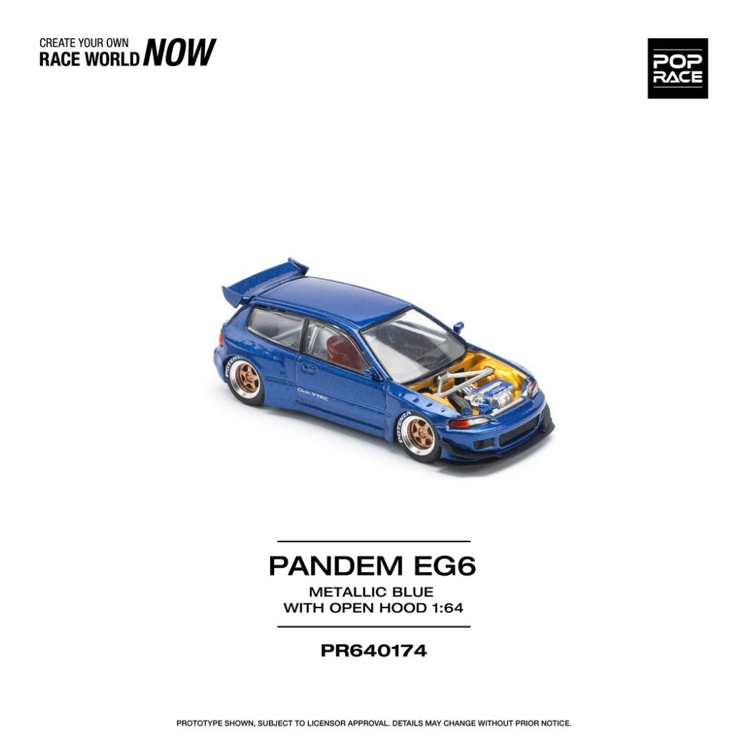 Pop Race #174: Pandem EG6 - Metallic Blue With Open Hood