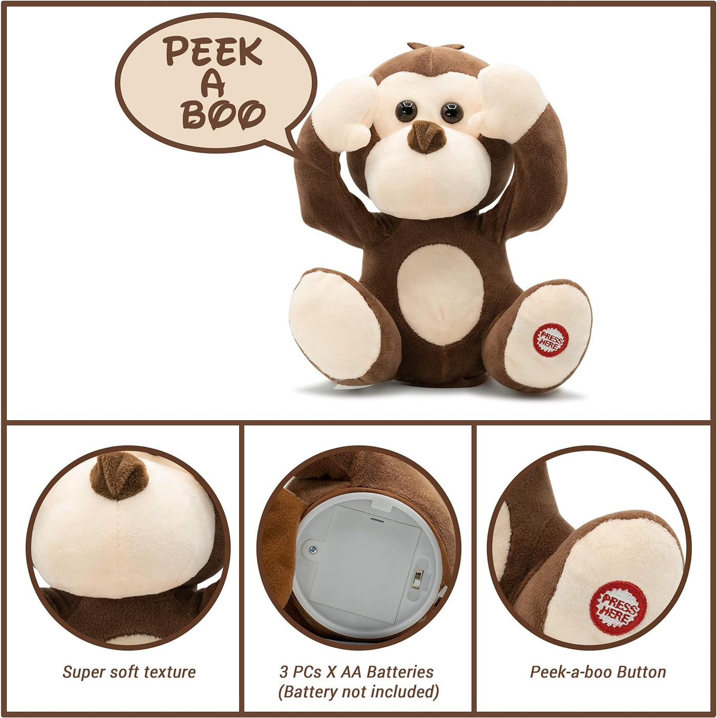 Freedo The Monkey (Pee-a-Boo, interactive Plush) | Pugs At Play