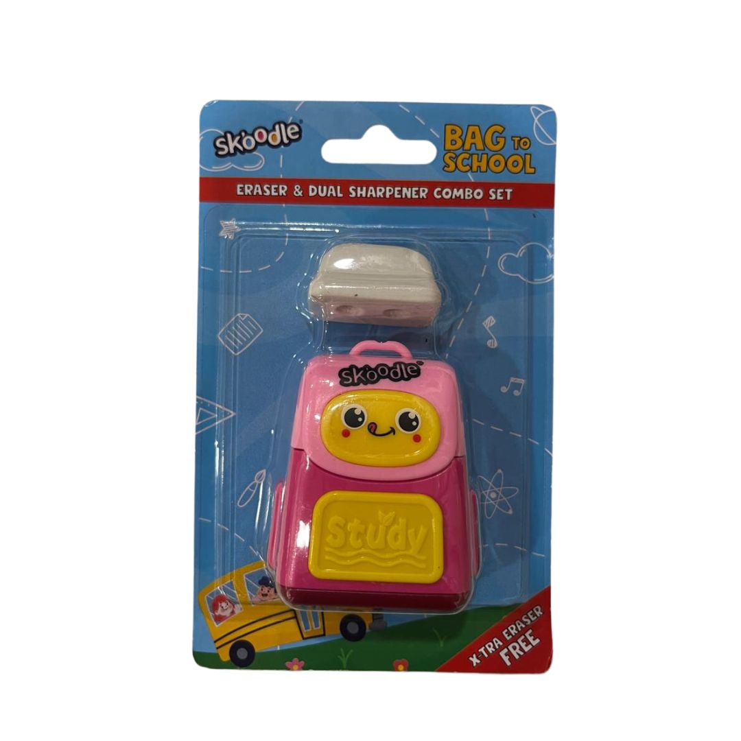 Skoodle:Bag To School- Eraser & Sharpener Combo Set - Pink