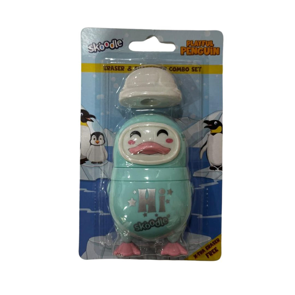 Skoodle: Naughty Penguin Eraser & Sharpener Combo Set - Green