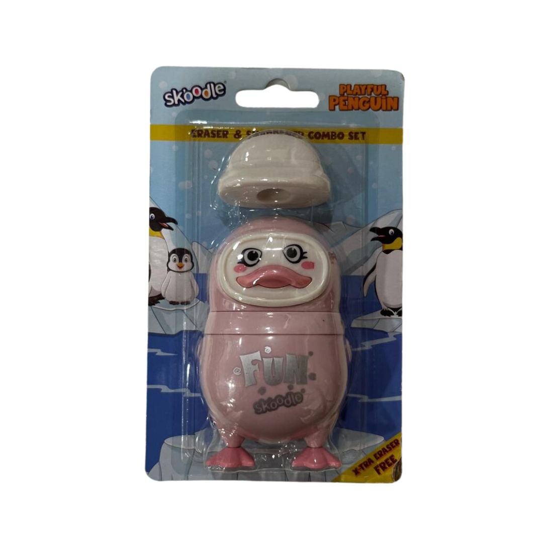 Skoodle: Naughty Penguin Eraser & Sharpener Combo Set - Pink