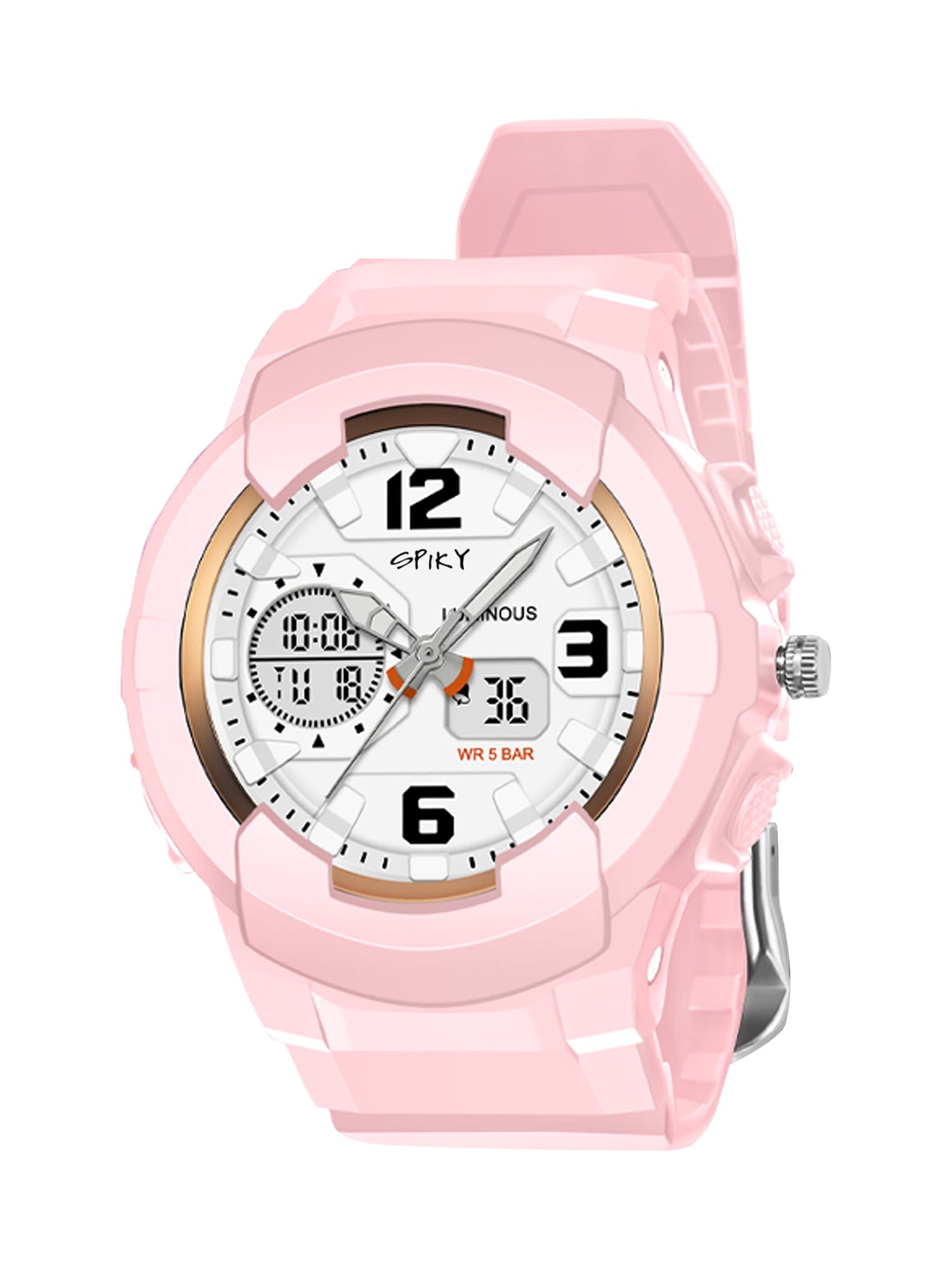 Spiky Analouge & Digital Sporty Watch – Pink