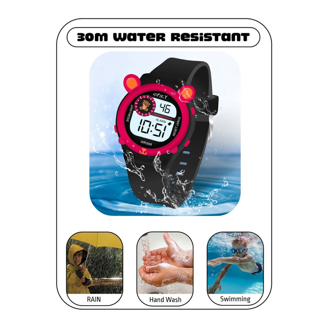 Spiky Fun Digital Watch for Kids with Cute Animal Bear - Black-Red