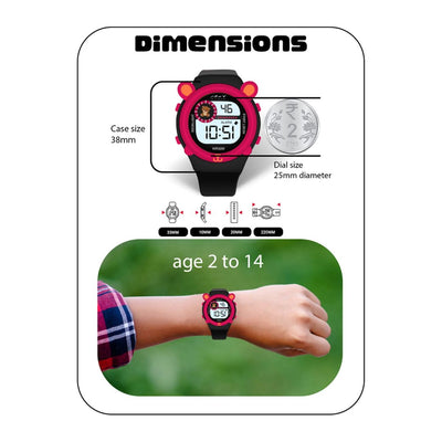 Spiky Fun Digital Watch for Kids with Cute Animal Bear - Black-Red