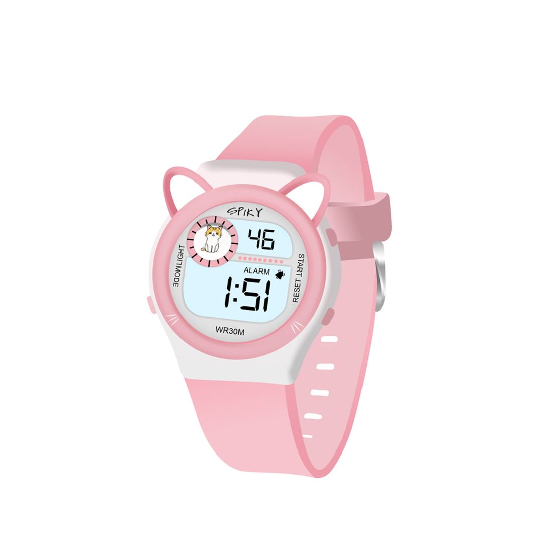 Spiky Fun Digital Watch for Kids with Cute Animal Cat - Pink