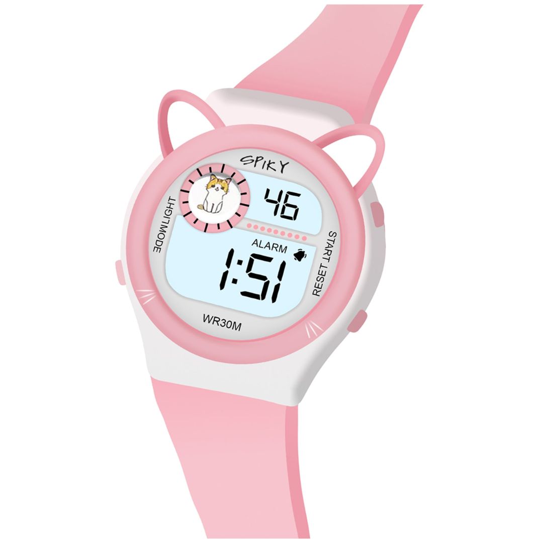 Spiky Fun Digital Watch for Kids with Cute Animal Cat - Pink