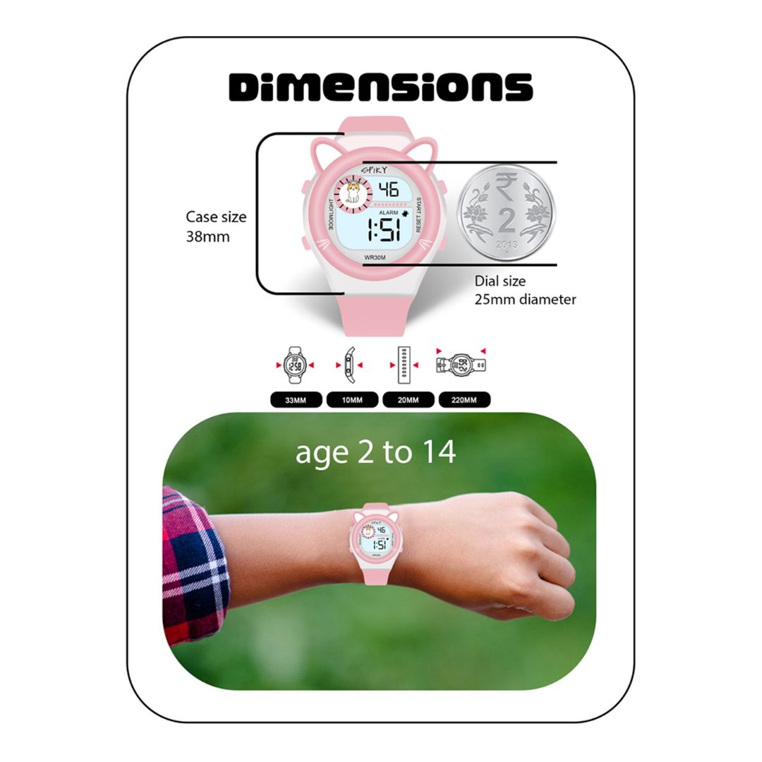 Spiky Fun Digital Watch for Kids with Cute Animal Cat - Pink