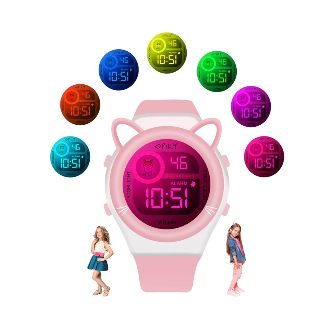 Spiky Fun Digital Watch for Kids with Cute Animal Cat - Pink