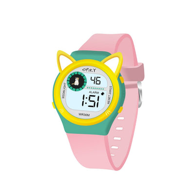 Spiky Fun Digital Watch for Kids with Cute Animal Cat - Yellow