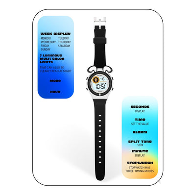 Spiky Fun Digital Watch for Kids with Cute Animal Dog - Black-White