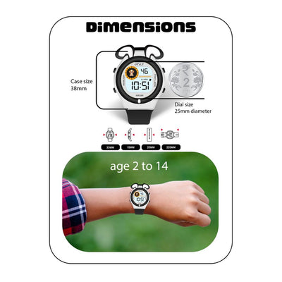 Spiky Fun Digital Watch for Kids with Cute Animal Dog - Black-White