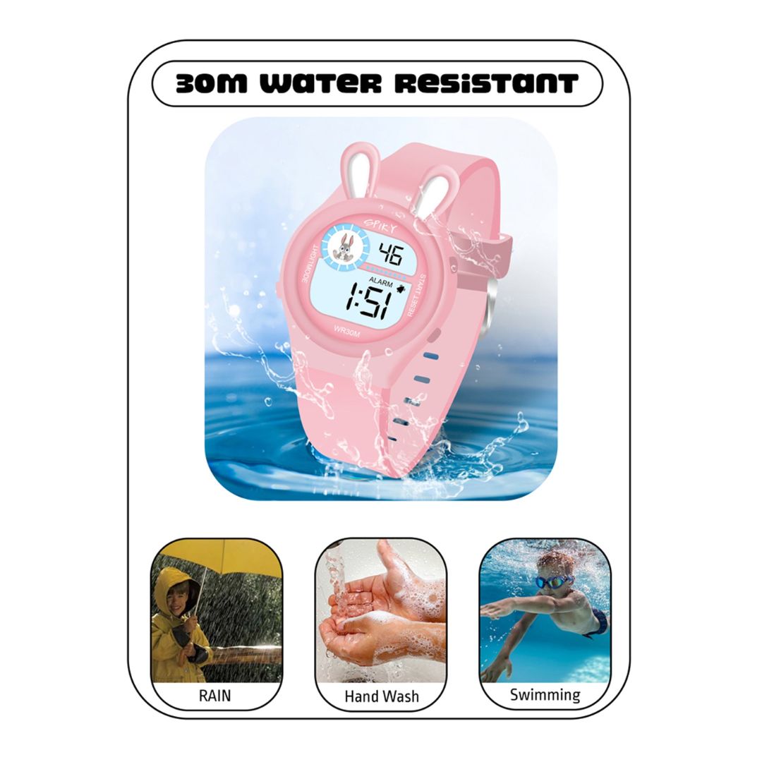 Spiky Fun Digital Watch for Kids with Cute Animal Rabbit - Pink