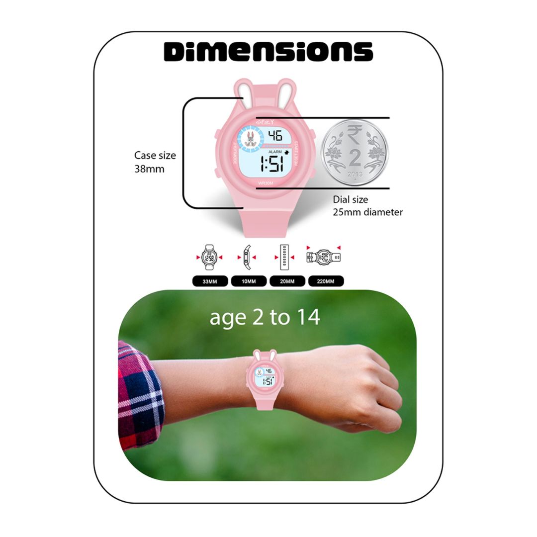 Spiky Fun Digital Watch for Kids with Cute Animal Rabbit - Pink