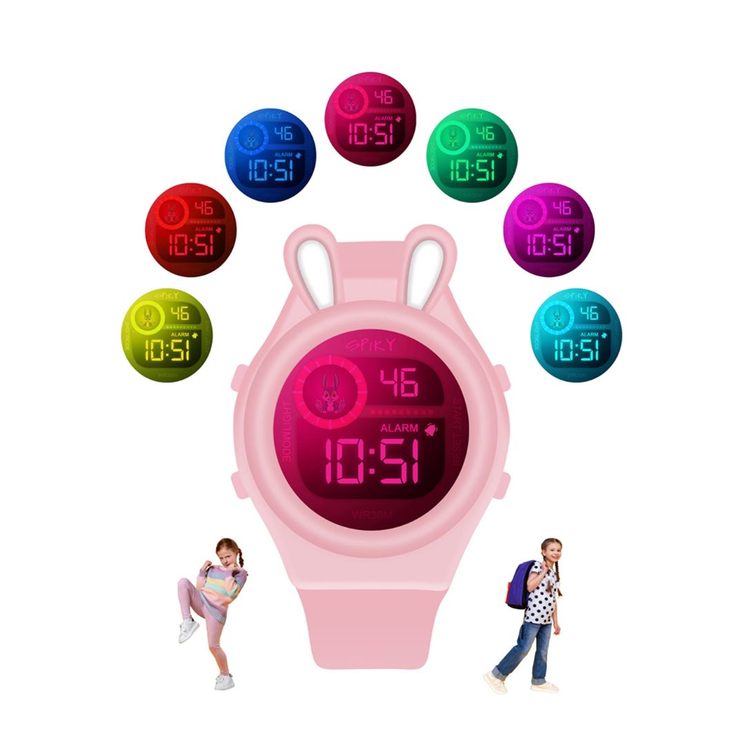 Spiky Fun Digital Watch for Kids with Cute Animal Rabbit - Pink