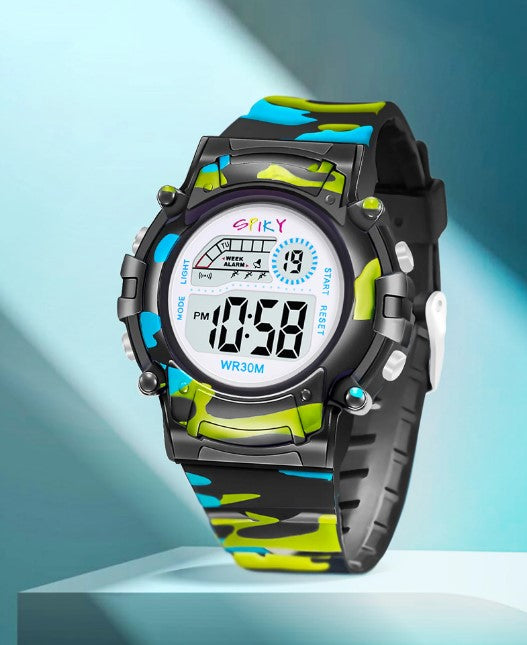 Spiky Military Digital Sports Watch - Black