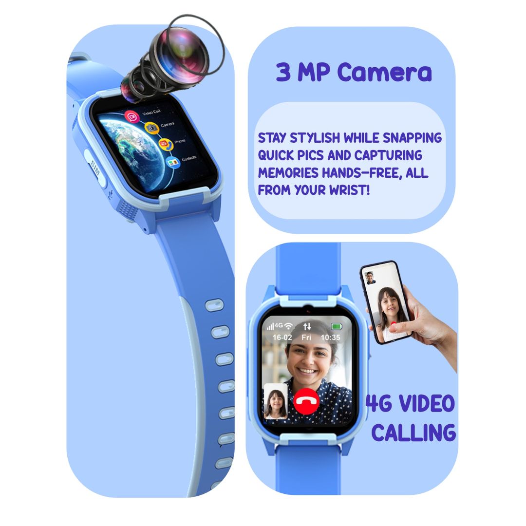 Spiky New Gnome - Blue 4G Video Calling Smartwatch for Kids with Multi UI