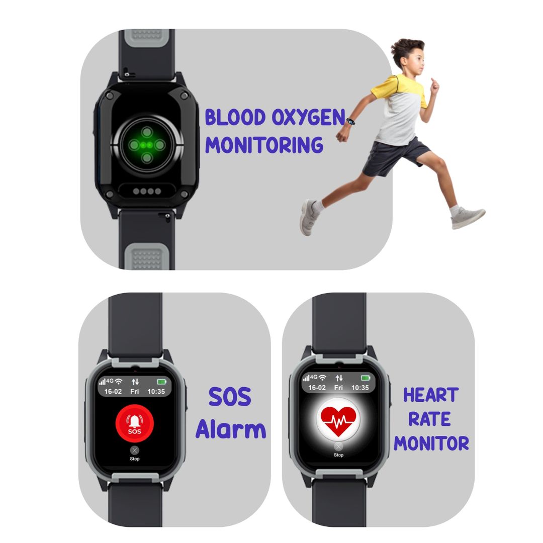 Spiky New Gnome - Black 4G Video Calling Smartwatch for Kids with Multi UI
