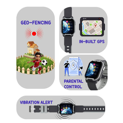 Spiky New Gnome - Black 4G Video Calling Smartwatch for Kids with Multi UI