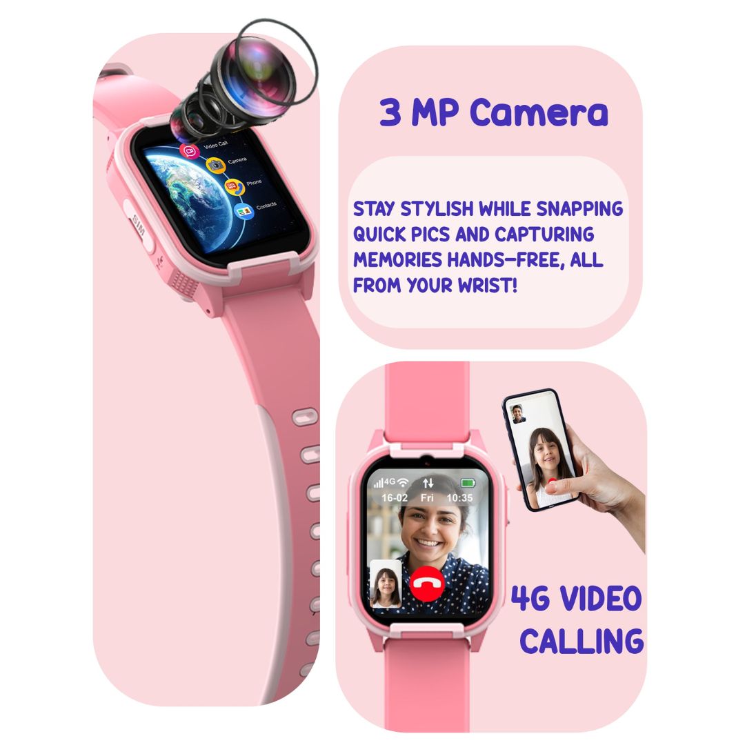 Spiky New Gnome - Pink 4G Video Calling Smartwatch for Kids with Multi UI