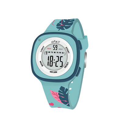 Spiky Rectangle Multi Functional Sports Digital Watch Unique Design Pattern Strap – Turquoise