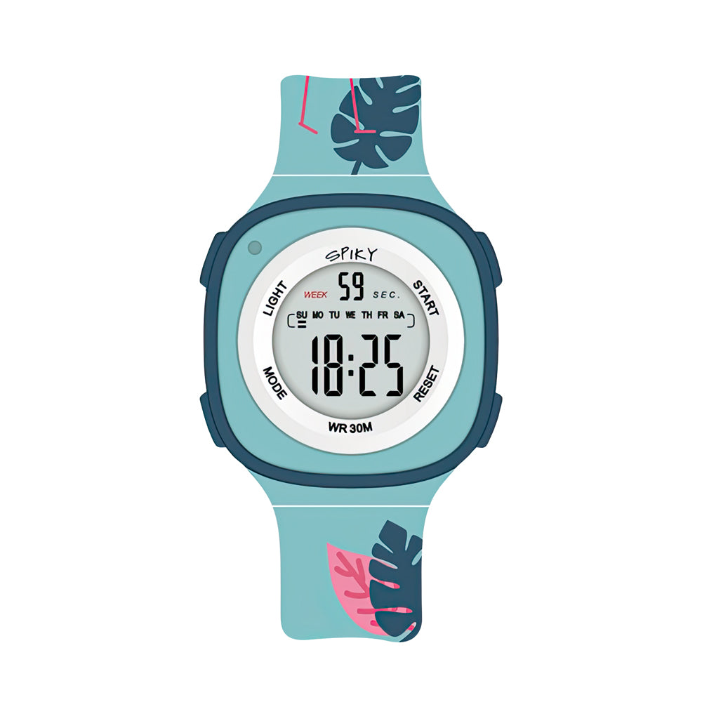 Spiky Rectangle Multi Functional Sports Digital Watch Unique Design Pattern Strap – Turquoise