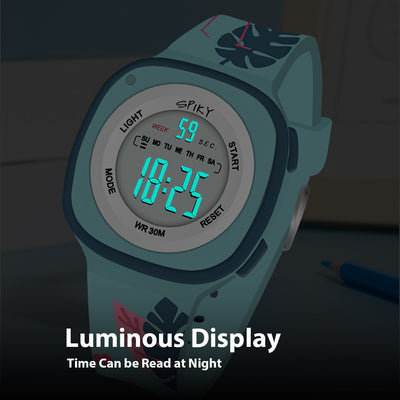 Spiky Rectangle Multi Functional Sports Digital Watch Unique Design Pattern Strap – Turquoise