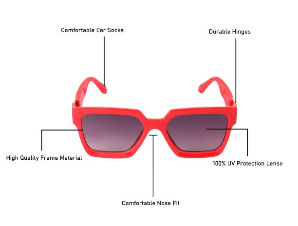 Spiky Rectangle UV Protected Sunglass - Red