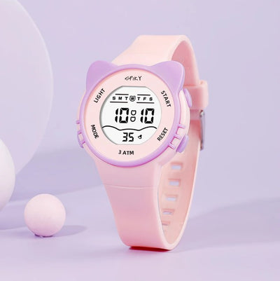 Spiky Round Cat Shaped Sports Digital Watch - Pink