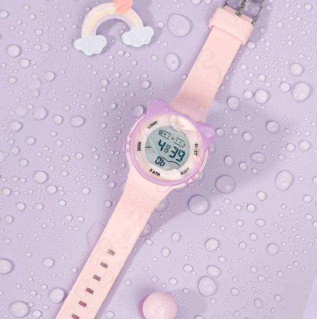 Spiky Round Cat Shaped Sports Digital Watch - Pink