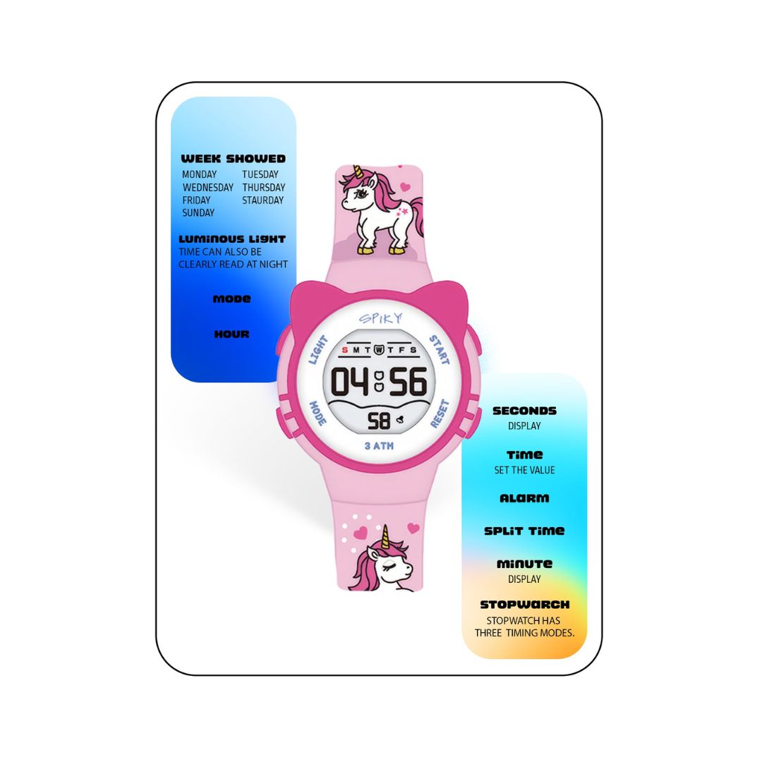 Spiky: Round Cat Shaped Sports Digital Watch - Pink