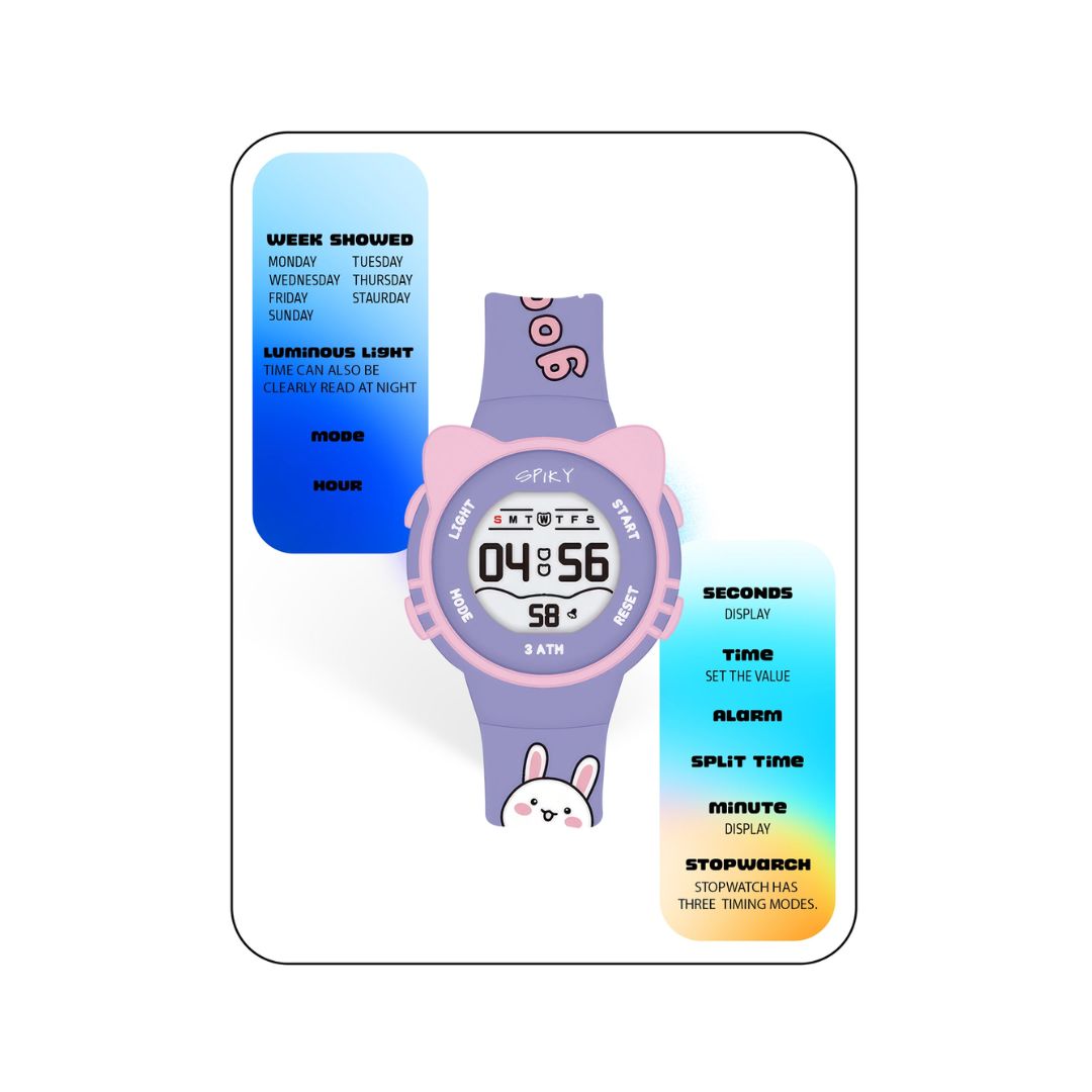 Spiky: Round Cat Shaped Sports Digital Watch - Purple