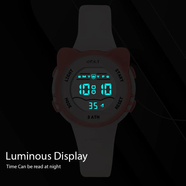 Spiky Round Cat Shaped Sports Digital Watch - White