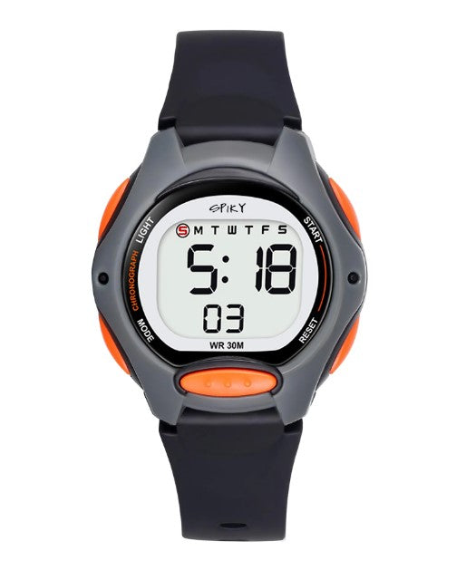 Spiky Round Digital Kids Sports Watch - Black