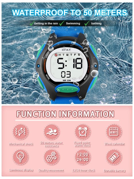 Spiky Round Digital Kids Sports Watch - Blue