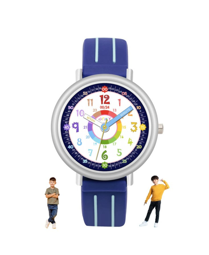 Spiky Round Kids Colorful Time Teaching Analog Watch - Blue