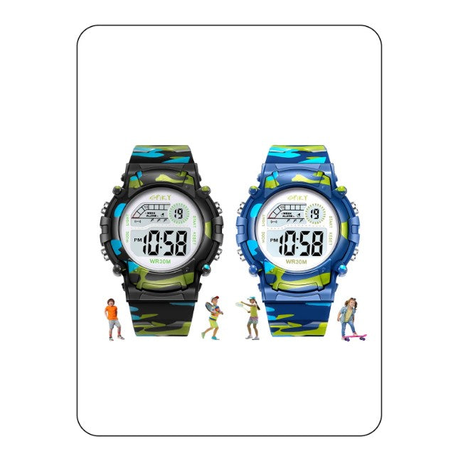 Spiky Round Military Design Kids Digital Watches Combo - Black & Blue