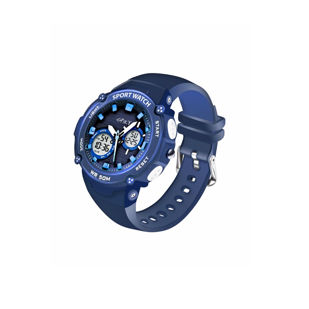 Spiky Round Multifunctional Digital Sports Watch - Blue