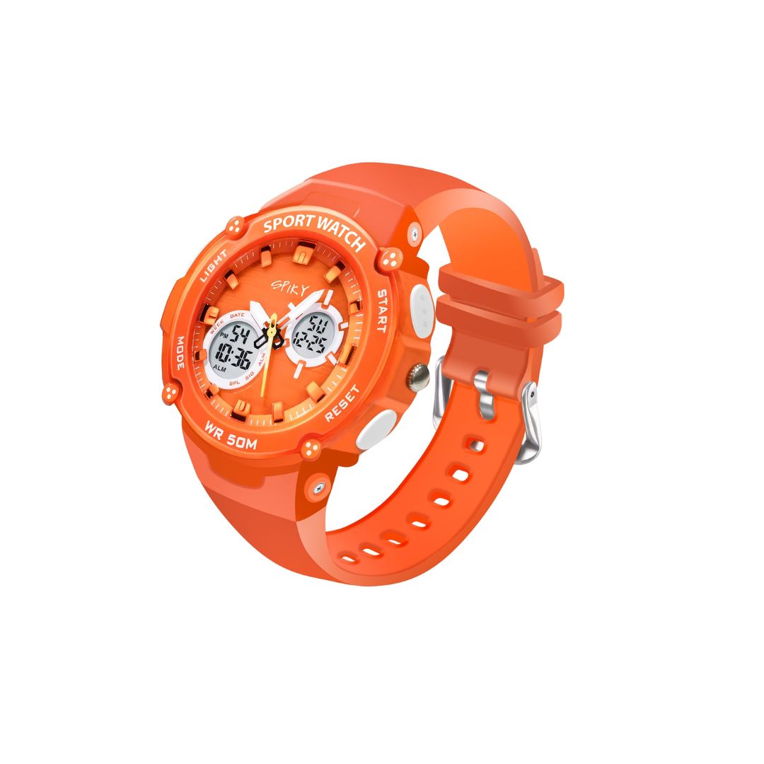 Spiky Round Multifunctional Digital Sports Watch - Orange