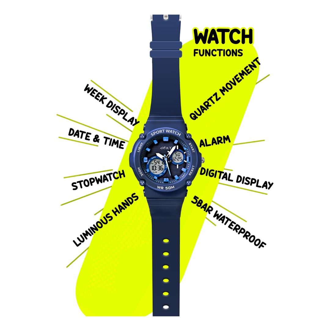 Spiky Round Multifunctional Digital Sports Watch - Blue