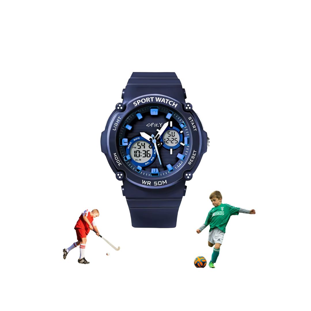 Spiky Round Multifunctional Digital Sports Watch - Blue