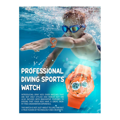 Spiky Round Multifunctional Digital Sports Watch - Orange