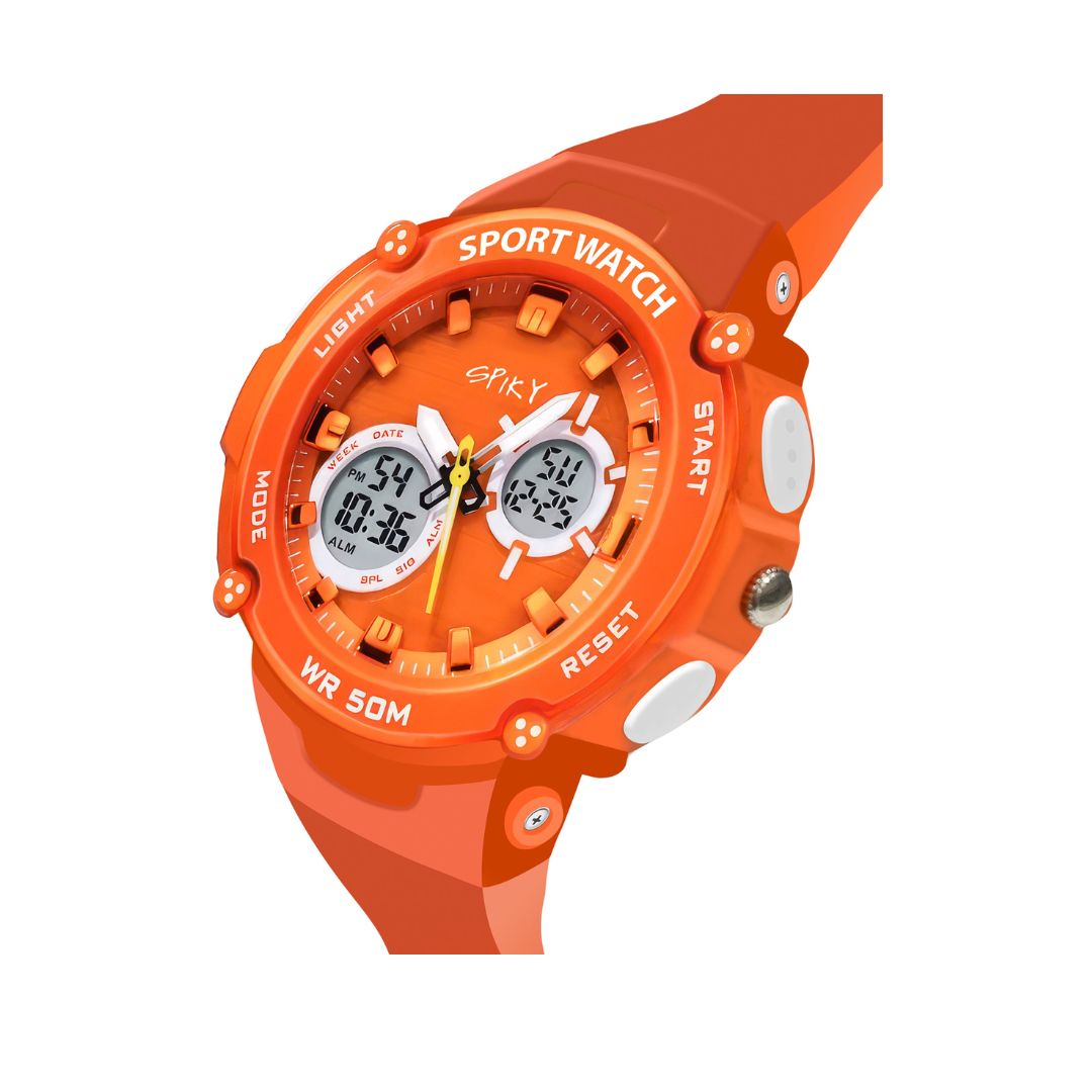 Spiky Round Multifunctional Digital Sports Watch - Orange